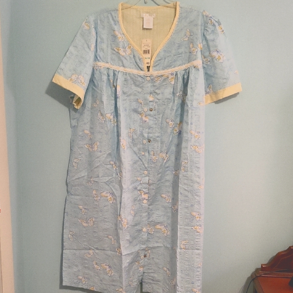 Vintage Blue Floral Snap Duster/Housecoat - image 1